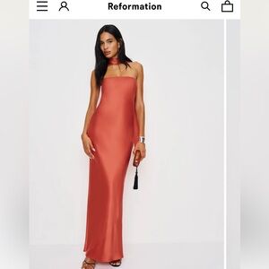 Reformation Strapless Dress in Rust